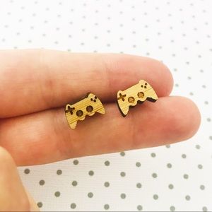 Round Wooden Earrings Game Controller Gamer
